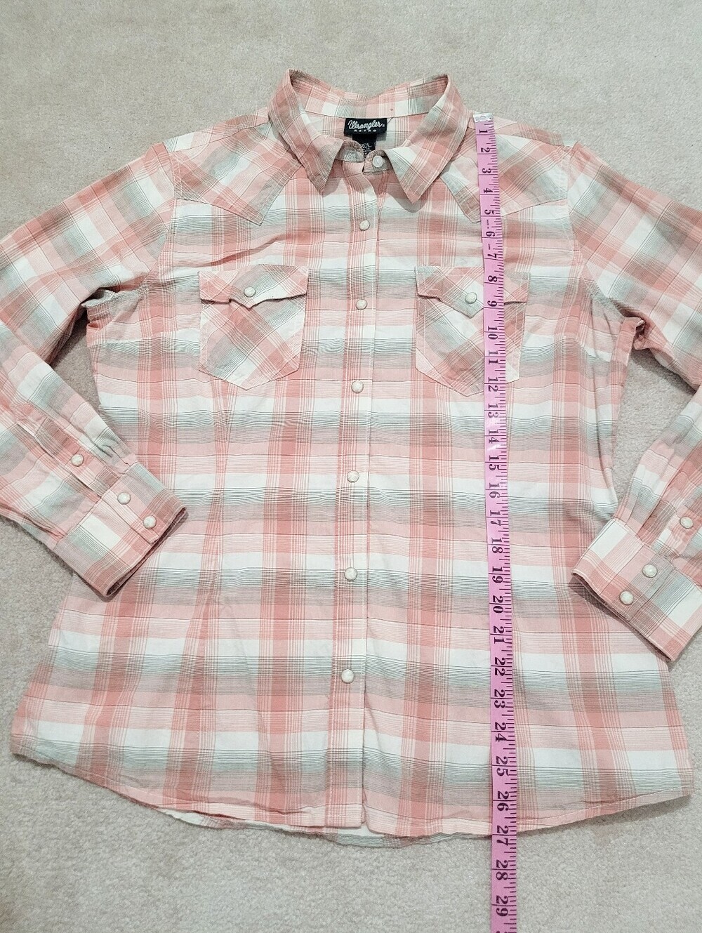 Wrangler Retro Western Plaid Snap Front Shirt Womens Size Large Pink 100% Cotton - Picture 13 of 14